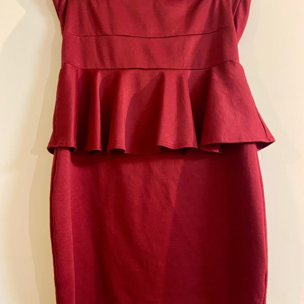 Red Strapless Peplum Cocktail Dress
